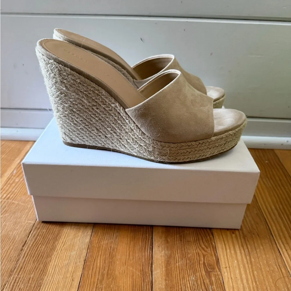 Veronica Beard Dali Sand Suede Espadrille Wedge Slides - Beige 11